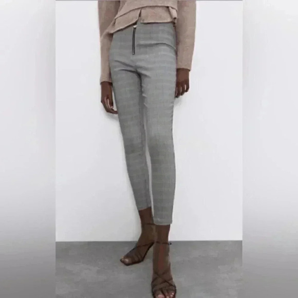 Zara Gray Plaid Legging Pants Crop Checker Size Medium - Picture 3 of 11
